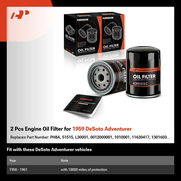2 Pcs Engine Oil Filter for 1959 DeSoto Adventurer