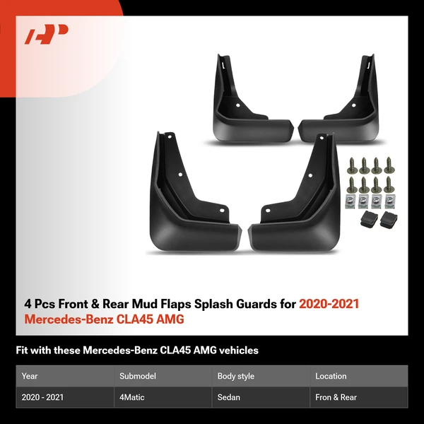 4 Pcs Front & Rear Mud Flaps Splash Guards for 2020-2021 Mercedes-Benz CLA45 AMG