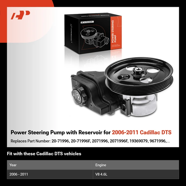 Power Steering Pump with Reservoir for 2006-2011 Cadillac DTS