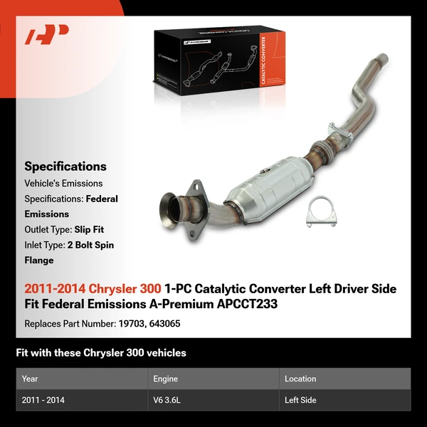 2011-2014 Chrysler 300 1-PC Catalytic Converter Left Driver Side Fit Federal Emissions A-Premium APCCT233