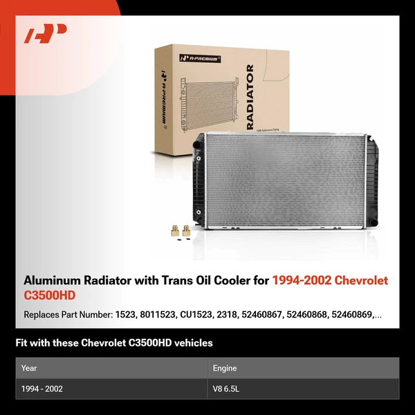 Aluminum Radiator with Trans Oil Cooler for 1994-2002 Chevrolet C3500HD