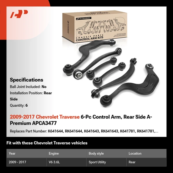 2009-2017 Chevrolet Traverse 6-Pc Control Arm, Rear Side A-Premium APCA3477