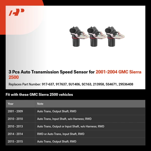 3 Pcs Auto Transmission Speed Sensor for 2001-2004 GMC Sierra 2500