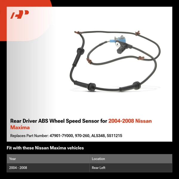 Rear Driver ABS Wheel Speed Sensor for 2004-2008 Nissan Maxima