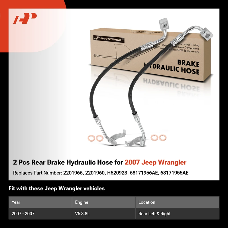2 Pcs Rear Brake Hydraulic Hose for 2007 Jeep Wrangler