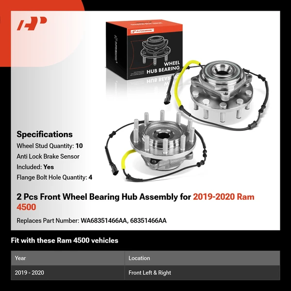 2 Pcs Front Wheel Bearing Hub Assembly for 2019-2020 Ram 4500