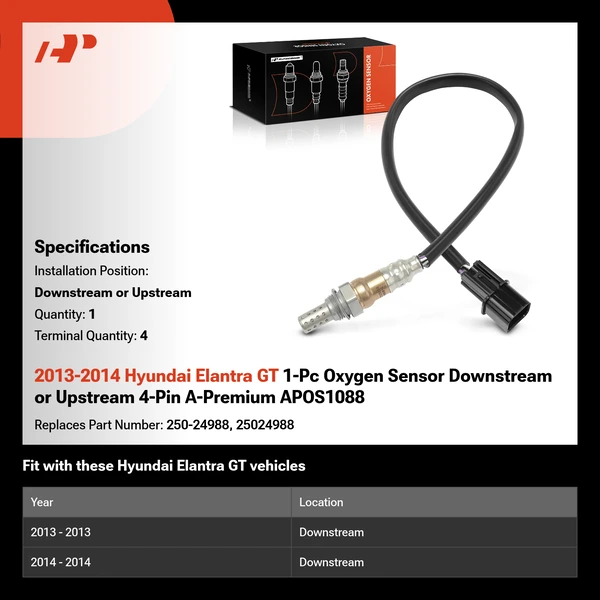 2013-2014 Hyundai Elantra GT 1-Pc Oxygen Sensor Downstream or Upstream 4-Pin A-Premium APOS1088