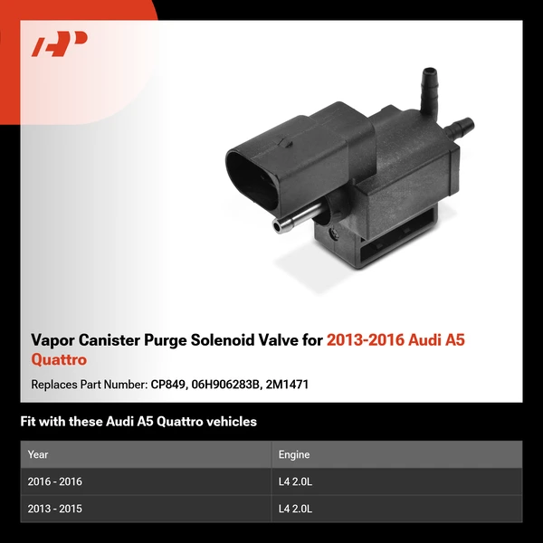 Vapor Canister Purge Solenoid Valve for 2013-2016 Audi A5 Quattro