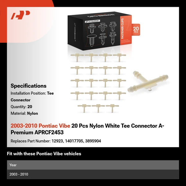 2003-2010 Pontiac Vibe 20 Pcs Nylon White Tee Connector A-Premium APRCF2453