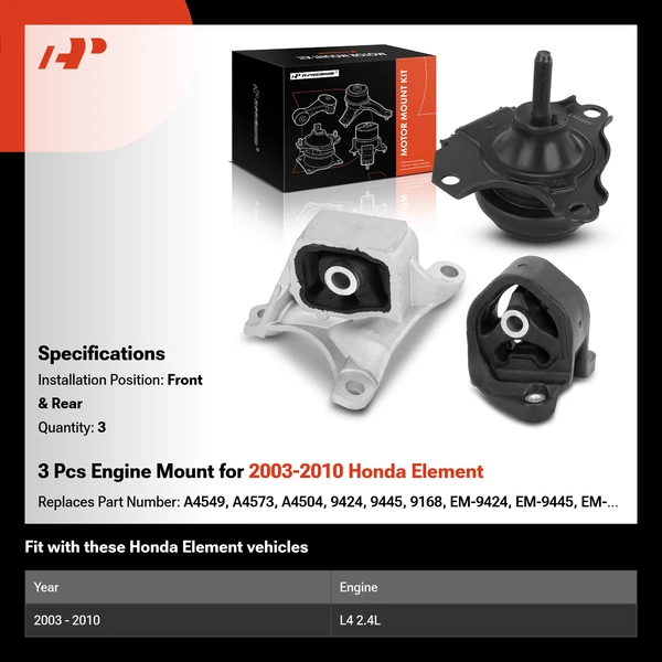 3 Pcs Engine Mount for 2003-2010 Honda Element
