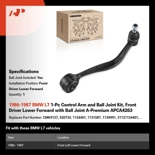 1986-1987 BMW L7 1-Pc Control Arm and Ball Joint Kit, Front Driver Lower Forward with Ball Joint A-Premium APCA4263