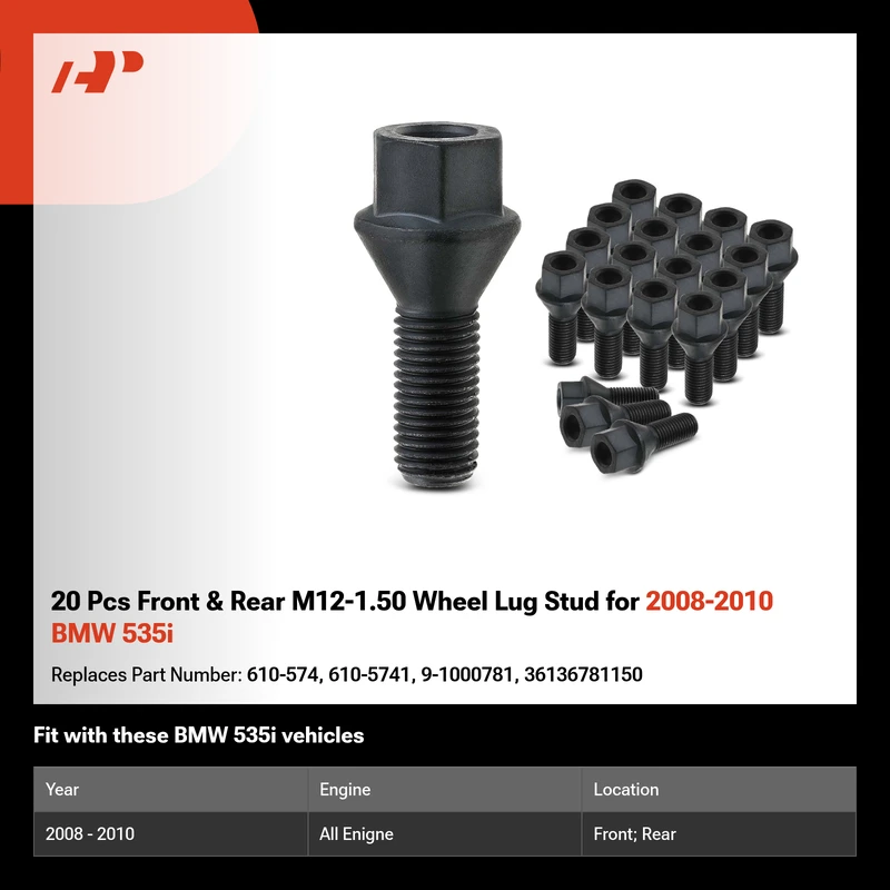 20 Pcs Front & Rear M12-1.50 Wheel Lug Stud for 2008-2010 BMW 535i