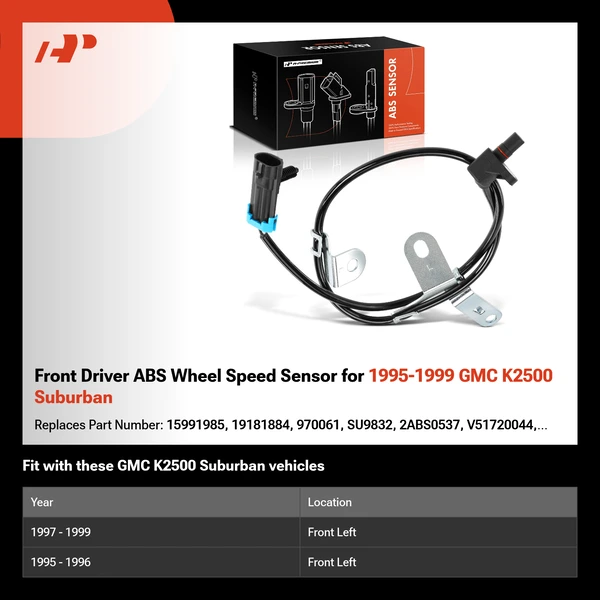 Front Driver ABS Wheel Speed Sensor for 1995-1999 GMC K2500 Suburban