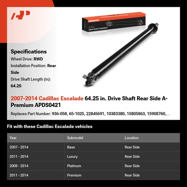 2007-2014 Cadillac Escalade 64.25 in. Drive Shaft Rear Side A-Premium APDS0421