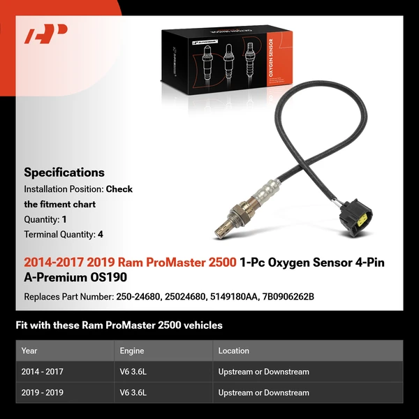 2014-2017 2019 Ram ProMaster 2500 1-Pc Oxygen Sensor 4-Pin A-Premium OS190