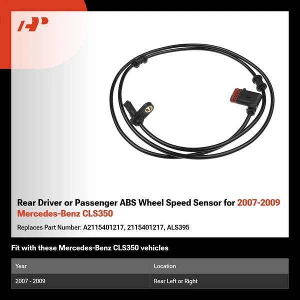 Rear Driver or Passenger ABS Wheel Speed Sensor for 2007-2009 Mercedes-Benz CLS350
