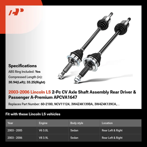2003-2006 Lincoln LS 2-Pc CV Axle Shaft Assembly Rear Driver & Passenger A-Premium APCVA1647