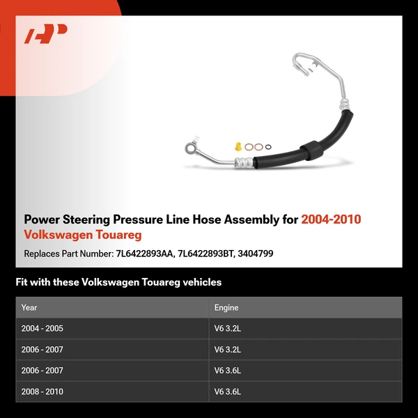 Power Steering Pressure Line Hose Assembly for 2004-2010 Volkswagen Touareg