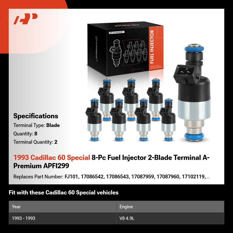 1993 Cadillac 60 Special 8-Pc Fuel Injector 2-Blade Terminal A-Premium APFI299
