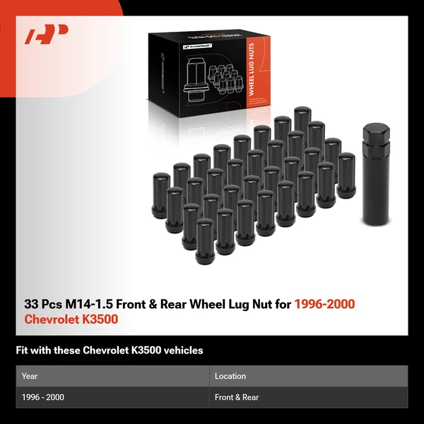 33 Pcs M14-1.5 Front & Rear Wheel Lug Nut for 1996-2000 Chevrolet K3500
