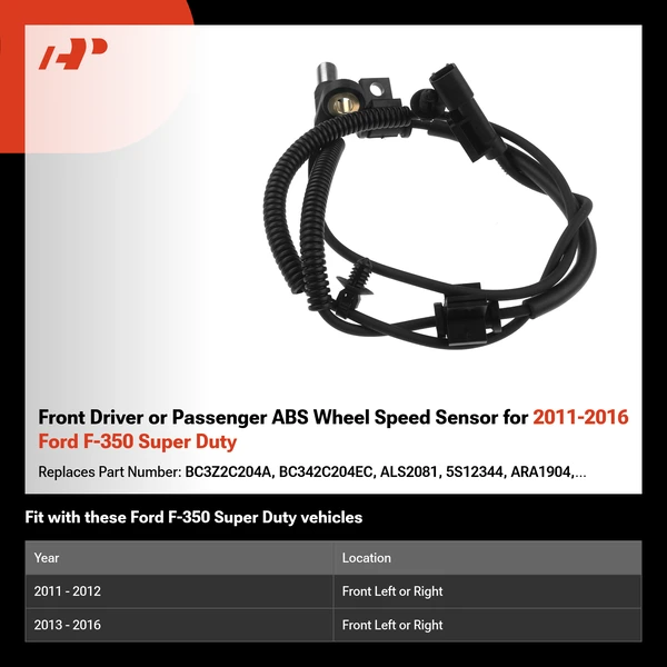 Front Driver or Passenger ABS Wheel Speed Sensor for 2011-2016 Ford F-350 Super Duty