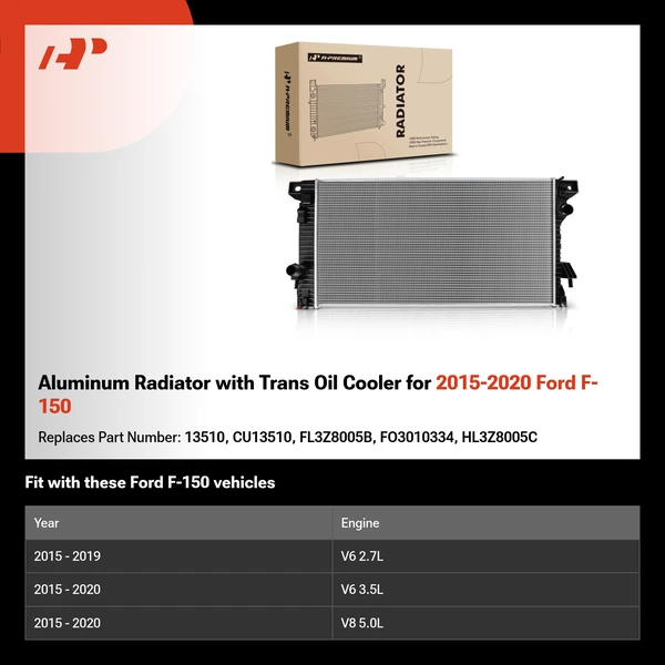 Aluminum Radiator with Trans Oil Cooler for 2015-2020 Ford F-150