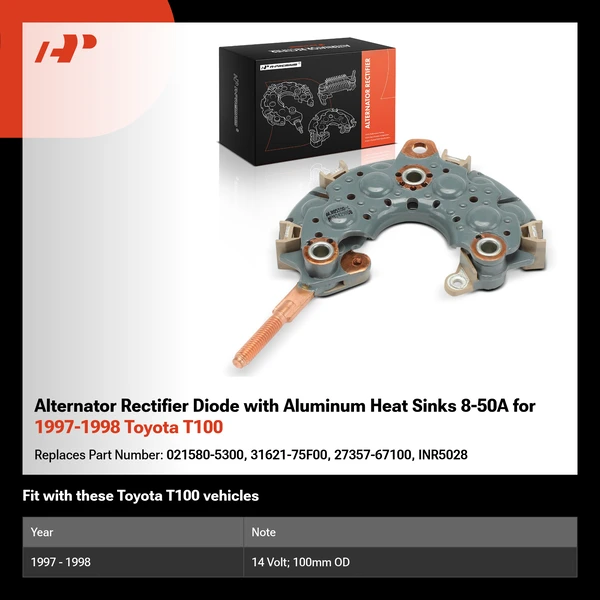 Alternator Rectifier Diode with Aluminum Heat Sinks 8-50A for 1997-1998 Toyota T100