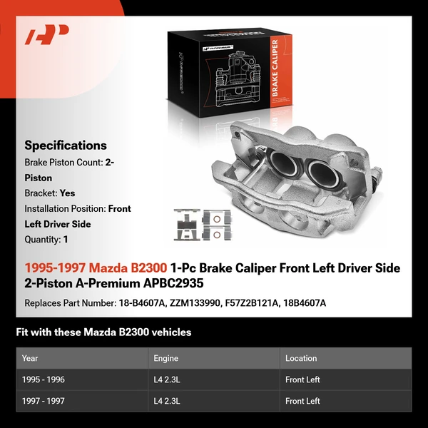 1995-1997 Mazda B2300 1-Pc Brake Caliper Front Left Driver Side 2-Piston A-Premium APBC2935