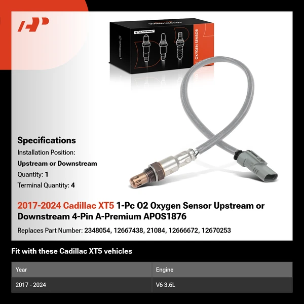 2017-2024 Cadillac XT5 1-Pc O2 Oxygen Sensor Upstream or Downstream 4-Pin A-Premium APOS1876