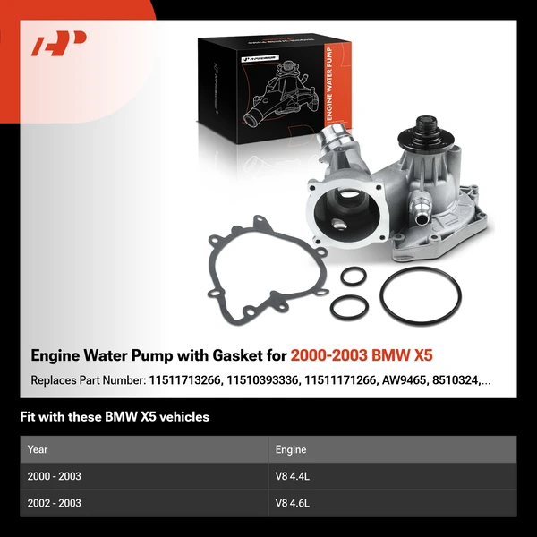 Engine Water Pump with Gasket for 2000-2003 BMW X5