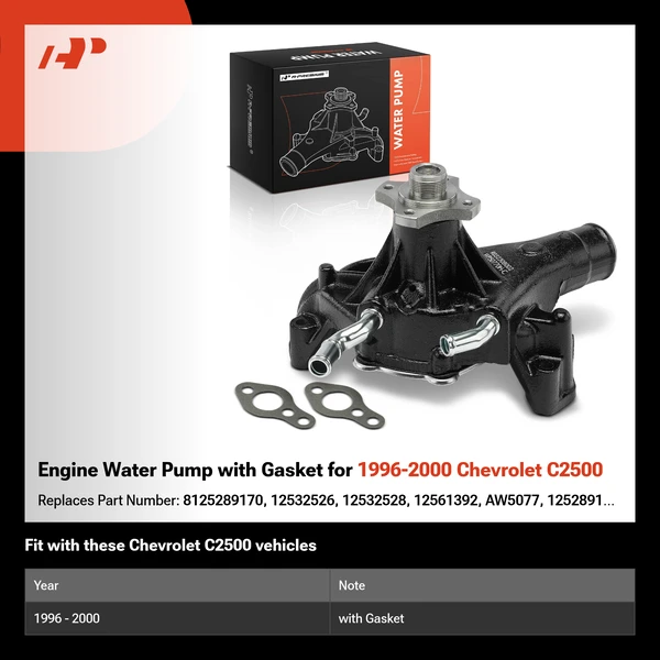 Engine Water Pump with Gasket for 1996-2000 Chevrolet C2500