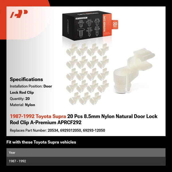 1987-1992 Toyota Supra 20 Pcs 8.5mm Nylon Natural Door Lock Rod Clip A-Premium APRCF292