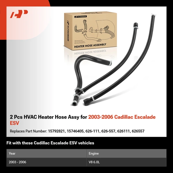 2 Pcs HVAC Heater Hose Assy for 2003-2006 Cadillac Escalade ESV