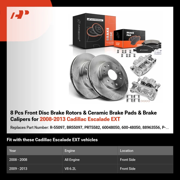 8 Pcs Front Disc Brake Rotors & Ceramic Brake Pads & Brake Calipers for 2008-2013 Cadillac Escalade EXT