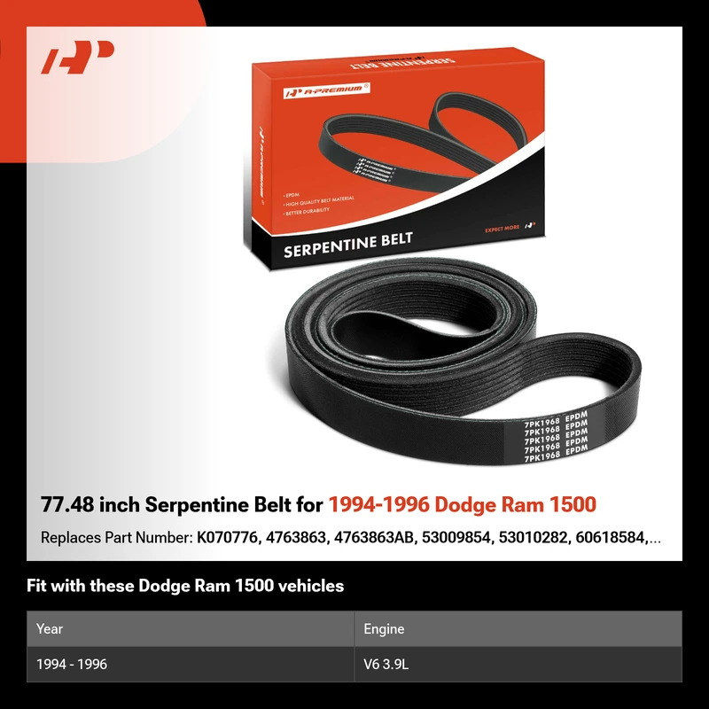 77.48 inch Serpentine Belt for 1994-1996 Dodge Ram 1500