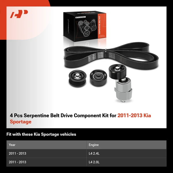4 Pcs Serpentine Belt Drive Component Kit for 2011-2013 Kia Sportage