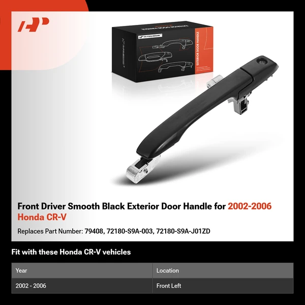 Front Driver Smooth Black Exterior Door Handle for 2002-2006 Honda CR-V