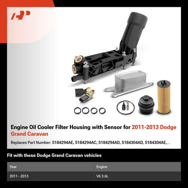 Engine Oil Cooler Filter Housing with Sensor for 2011-2013 Dodge Grand Caravan