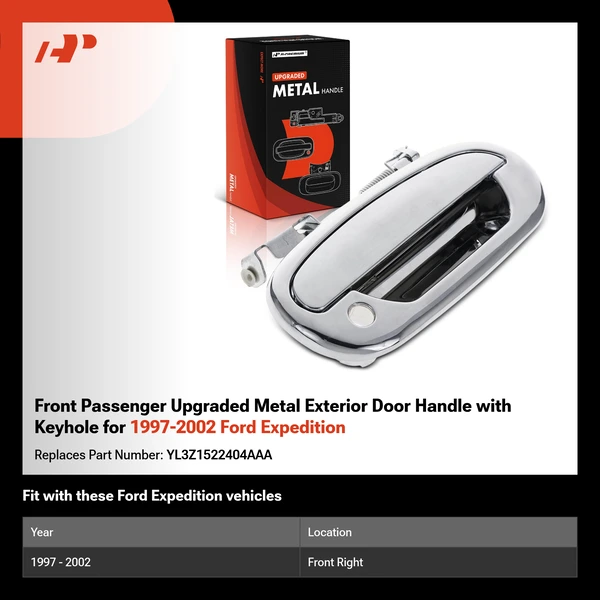 Front Passenger Upgraded Metal Exterior Door Handle with Keyhole for 1997-2002 Ford Expedition