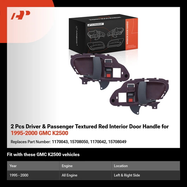 2 Pcs Driver & Passenger Textured Red Interior Door Handle for 1995-2000 GMC K2500