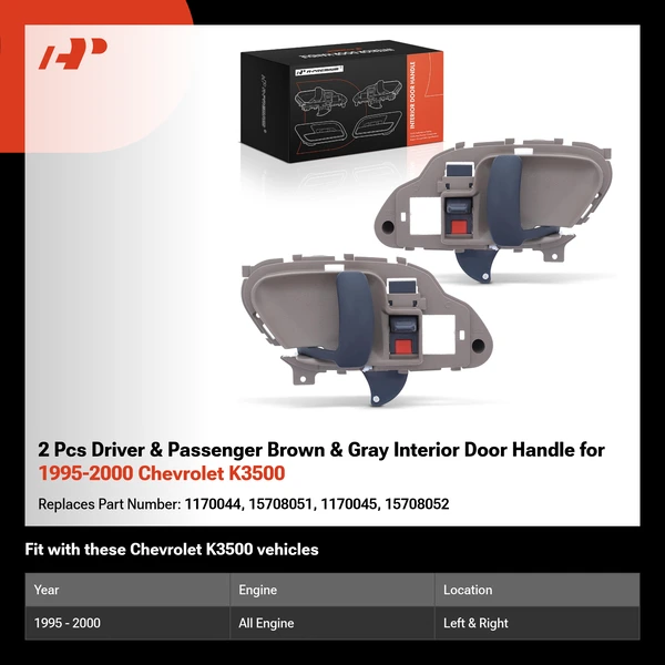 2 Pcs Driver & Passenger Brown & Gray Interior Door Handle for 1995-2000 Chevrolet K3500