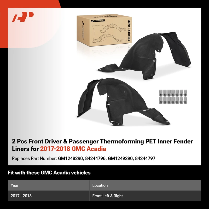 2 Pcs Front Driver & Passenger Thermoforming PET Inner Fender Liners for 2017-2018 GMC Acadia