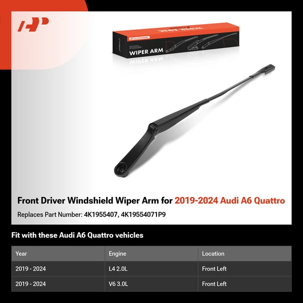 Front Driver Windshield Wiper Arm for 2019-2024 Audi A6 Quattro