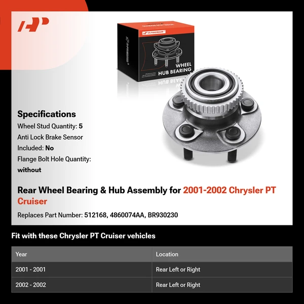 Rear Wheel Bearing & Hub Assembly for 2001-2002 Chrysler PT Cruiser