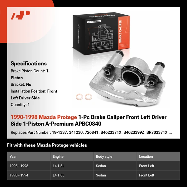 1990-1998 Mazda Protege 1-Pc Brake Caliper Front Left Driver Side 1-Piston A-Premium APBC0840