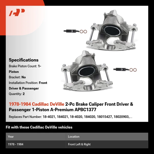 1978-1984 Cadillac DeVille 2-Pc Brake Caliper Front Driver & Passenger 1-Piston A-Premium APBC1377