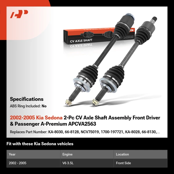 2002-2005 Kia Sedona 2-Pc CV Axle Shaft Assembly Front Driver & Passenger A-Premium APCVA2563