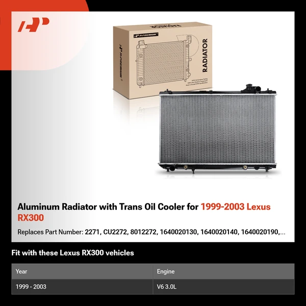 Aluminum Radiator with Trans Oil Cooler for 1999-2003 Lexus RX300