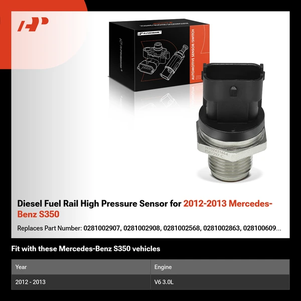 Diesel Fuel Rail High Pressure Sensor for 2012-2013 Mercedes-Benz S350