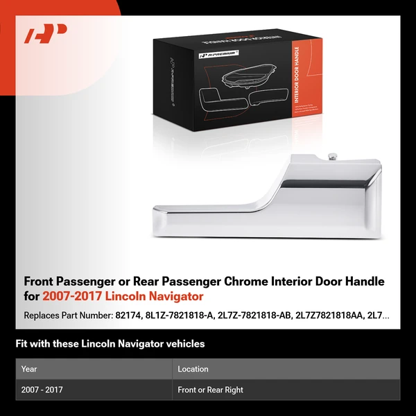 Front Passenger or Rear Passenger Chrome Interior Door Handle for 2007-2017 Lincoln Navigator